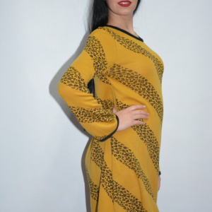 Rochie de zi cu imprimeu in dungi ,nuanta de galben - Img 6