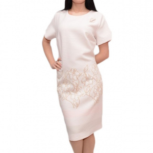Rochie deosebita cu model in tesatura si imprimeu floral, roz - Img 1