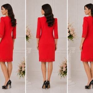 Rochie deosebita, de culoare rosie, insertii fashion aplicate - Img 2