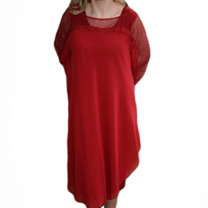 Rochie deosebita de ocazie, marsala, cu voal si dantela, lucioasa - Img 1