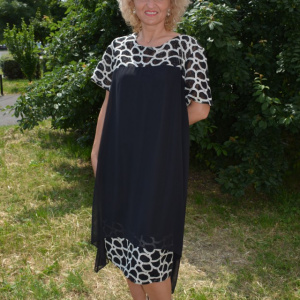 Rochie deosebita de ocazie, neagra, model bej cu aspect floral - Img 3