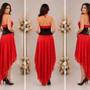 Rochie deosebita de seara, pe rosu cu insertie neagra de paiete - Img 4