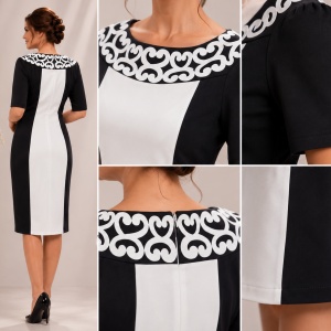 Rochie deosebita de vara, design cu aspect brodat, negru-alb - Img 3