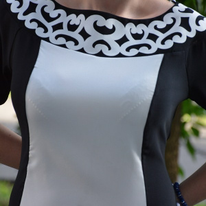 Rochie deosebita de vara, design cu aspect brodat, negru-alb - Img 4