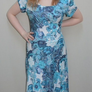 Rochie deosebita de zi cu imprimeu floral albastru, masura mare - Img 2