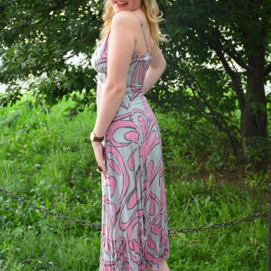 Rochie din bumbac, de culoare gri-roz - Img 3