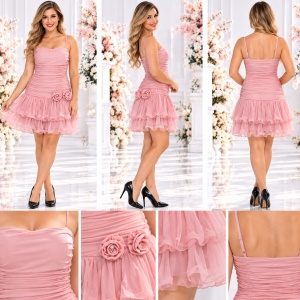 Rochie din saten si organza, culoare plamanie - Img 2