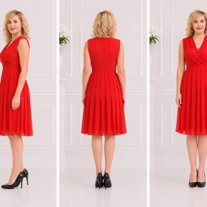 Rochie din voal rosu, de lungime medie cu model de fronseuri - Img 3