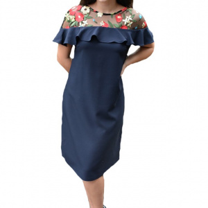 Rochie eleganta Alizee ,brodata cu flori,nuanta de bleumarin - Img 1
