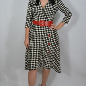 Rochie eleganta Avelia cu decolteu petrecut,model pepit,evazata,nuanta alb-negru - Img 3