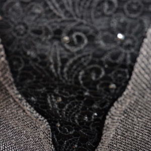 Rochie eleganta cu aspect de costum, neagra-gri cu dantela fina - Img 6
