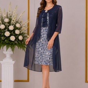 Rochie eleganta cu design din voal, nuanta bleumarin-alb