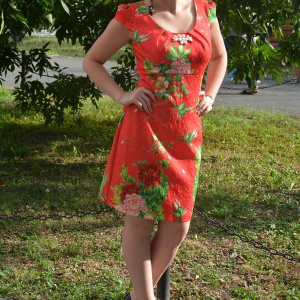 Rochie eleganta cu imprimeu floral realist si model in tesatura - Img 3