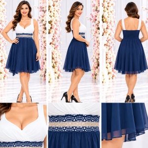 Rochie eleganta, de culoare bleumarin jos si alba in partea de sus - Img 2