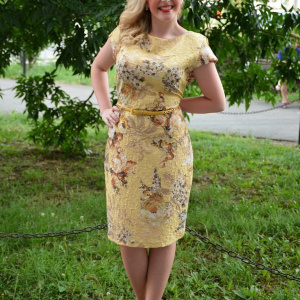 Rochie eleganta de culoare galbena, din material usor elastic - Img 2