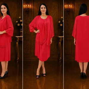 Rochie eleganta de ocazie corai cu strasuri fine in fata - Img 3