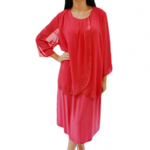 Rochie eleganta de ocazie corai cu strasuri fine in fata - Img 1
