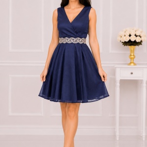 Rochie eleganta din material subtire, lucios, nuanta bleumarin