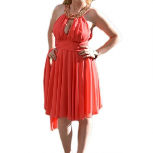 Rochie eleganta, din material vaporos,aplicatii de strasuri aurii - Img 8