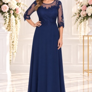 Rochie eleganta din voal combinat cu dantela eleganta, bleumarin inchis