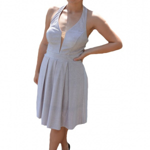 Rochie eleganta Ermine, textura cu fir de lurex ,nuanta de pudra - Img 1