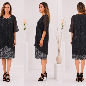 Rochie eleganta Kayla cu aplicatii de margele,nuanat de negru - Img 3