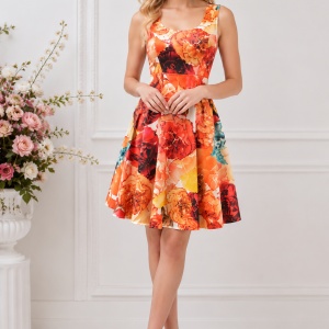 Rochie eleganta, multicolora, cu imprimeu floral foarte realist