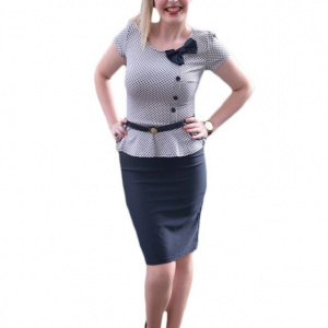 Rochie eleganta tip costum in nuanta de negru cu alb - Img 1