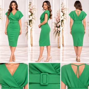 Rochie elegantă verde , conica in V și curea în talie - Img 2
