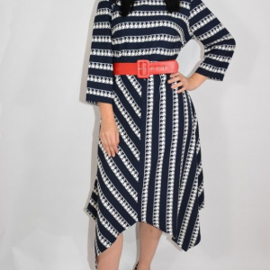 Rochie eleganta Zoey .model cu dungi pepit si croi asimetric,nuanta de bleumarin - Img 2