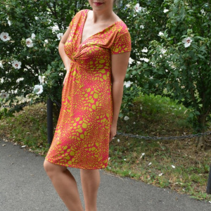 Rochie Eleonor, imprimeu molecular, nuanta de fuchsia - Img 3