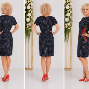 Rochie fashion cu buline albe pe fond negru si broderie rosie - Img 2