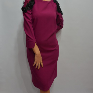 Rochie fashion cu insertie tip plasa la umar si aplicatii florale - Img 4