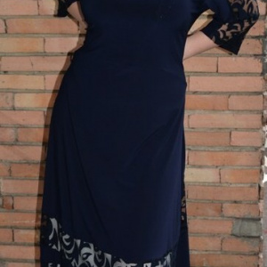 Rochie fashion cu insertii tip plasa, nuanta bleumarin, masura mare - Img 5