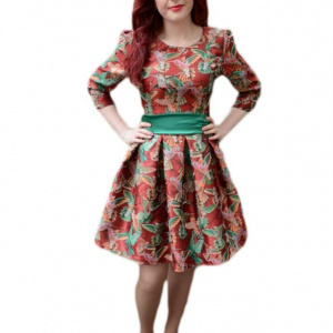 Rochie fashion, de culoare marsala, imprimeu modern cu pasari - Img 1