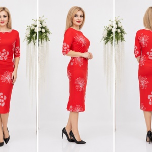 Rochie fashion, nuanta de rosu, design floral fin - Img 3