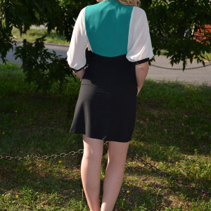 Rochie feminina, de culoare negru-turcoaz, mini - Img 5