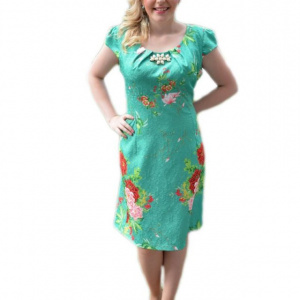 Rochie feminina de culoare verde, model imprimat in tesatura - Img 1
