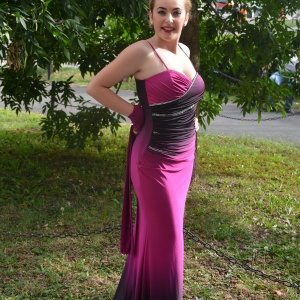 Rochie fermecatoare de gala, lungime maxi, mulata, pe roz-ciclam - Img 3