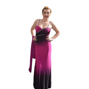 Rochie fermecatoare de gala, lungime maxi, mulata, pe roz-ciclam - Img 1