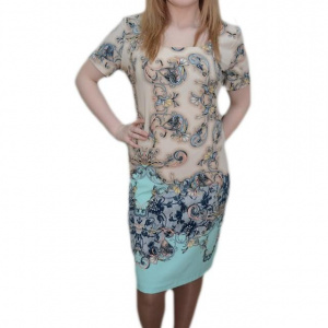 Rochie in nuanta de turcoaz, model abstract fin - Img 1