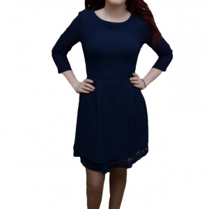 Rochie la moda, nuanta de bleumarin, croiala evazata - Img 1