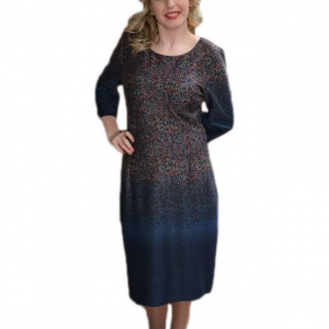 Rochie lejera cu croiala simpla, nuanta bleumarin cu design colorat - Img 1