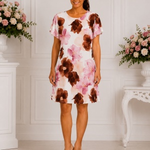 Rochie Lejeră de Vară cu Mânecă Scurtă , Pudra