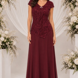 Rochie lunga de seara cu aspect de costum de nuanta marsala