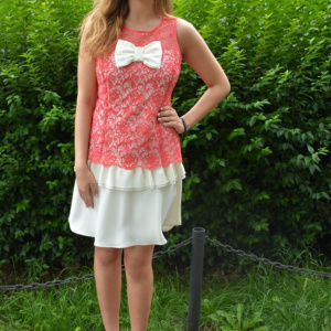 Rochie Michaela din dantela ,nuanta alb-roz - Img 2