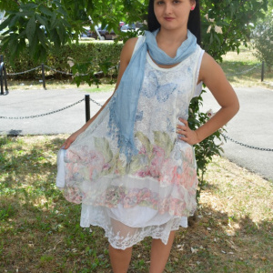 Rochie moderna cu dantela, alba, model casual cu lungime medie - Img 4