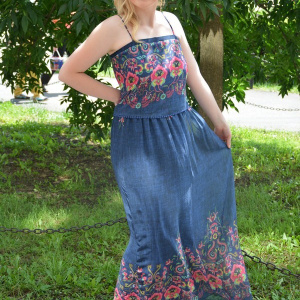 Rochie moderna de nuanta bleumarin, design cu aspect de blug - Img 3