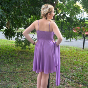 Rochie mov de o eleganta aparte, in falduri ample si bretele subtiri - Img 4
