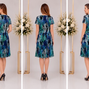 Rochie multicolora cu maneca scurta si fronsata la abdomen - Img 2
